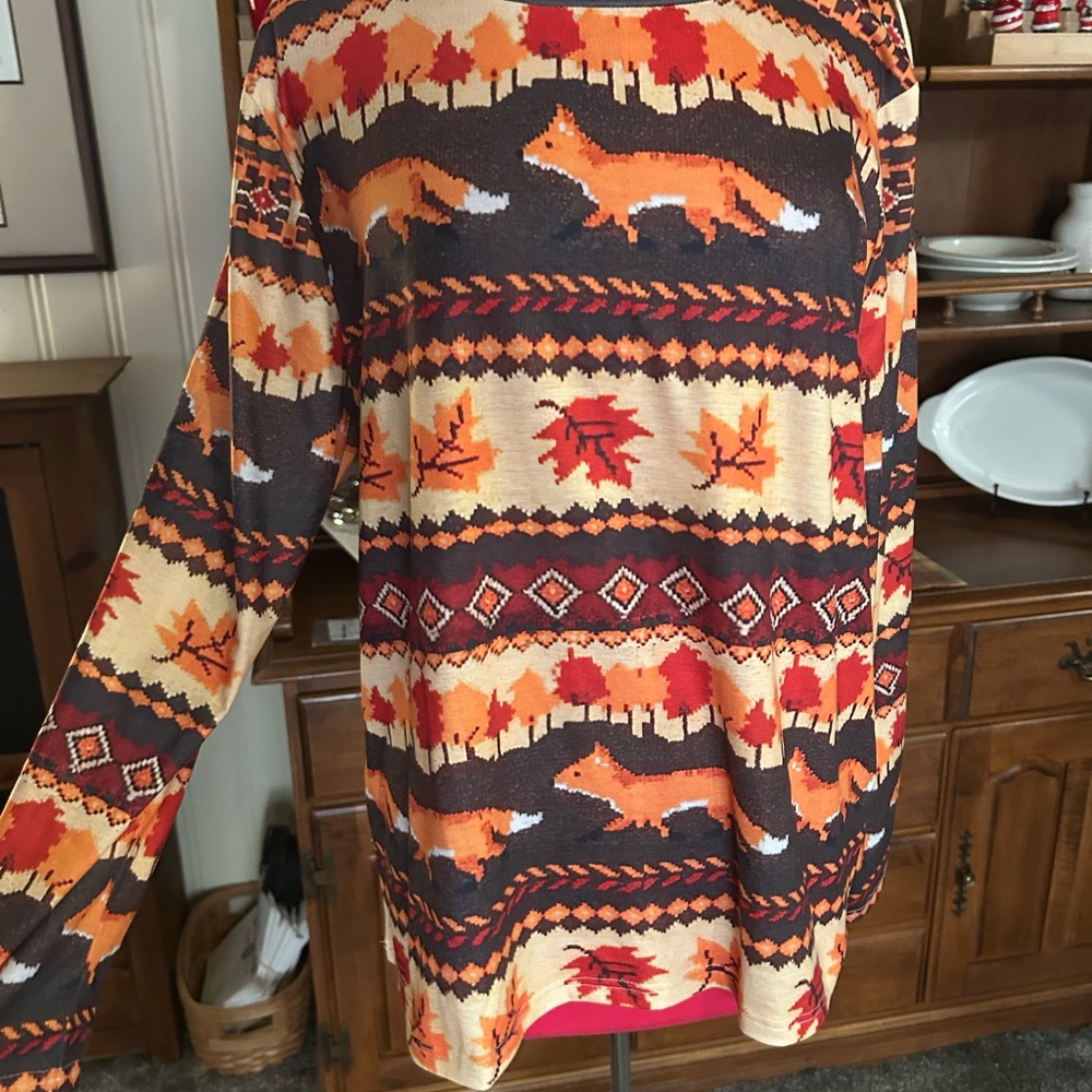 Fox Print Sweater in Orange and Brown